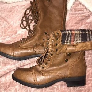 Brown combat boots